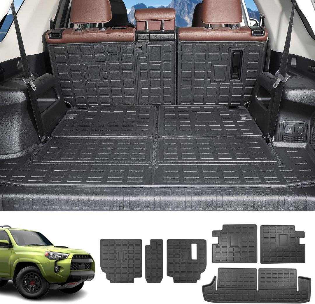 powoq Backrest Mat Compatible with 2010-2024 Toyota 4Runner 7-Seat Cargo Mat TPE Material Trunk Liner Replacement for 2010-2024 Toyota 4Runner Accessories (Cargo Mat+2nd Backrest Mat+3rd Backrest Mat)