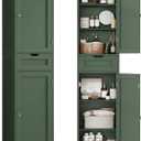 TEENFON Tall Bathroom Cabinet with 2 Doors & 1 Drawer, Narrow Bathroom Storage Cabinet with Adjustable Shelves, for Living Room, Entryway, Kitchen, Forest Green, 11.8"D x 15.7"W x 67.1"H