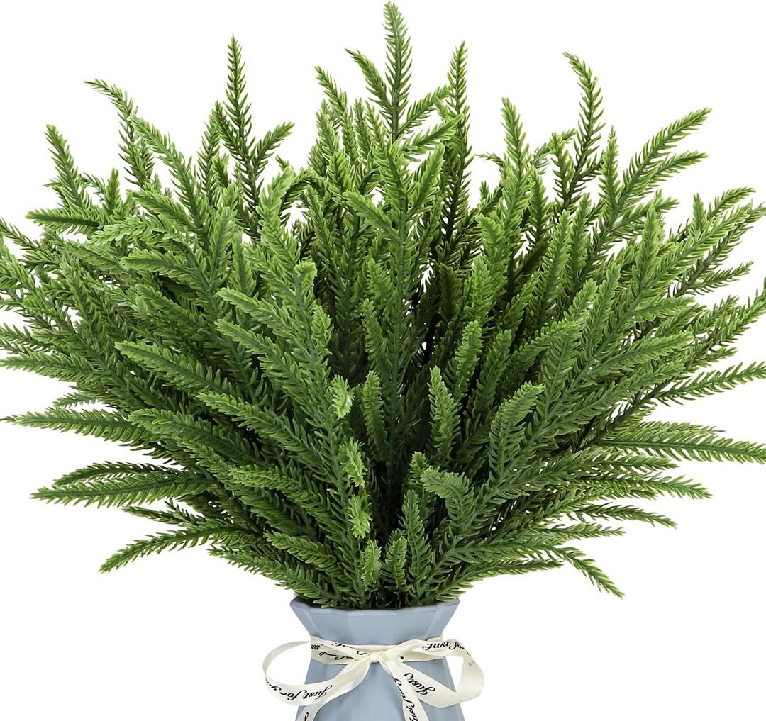 24Pcs Norfolk Pine Branches Stems 13.5" Artificial Pine Needles Sprigs Norfolk Pine Garland Accessories Vase Fillers Winter Fake Christmas Tree Picks Greenery Sprays for DIY Wreaths (24, Green)