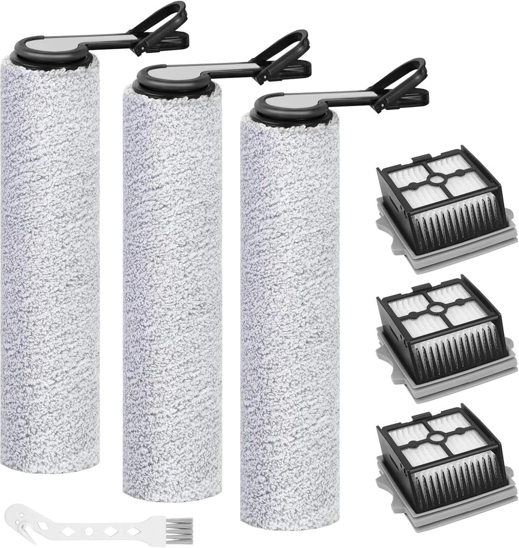 Roller Brush and Filters Replacement Parts for Tineco Floor One Stretch S6/S7 Stretch Ultra/Switch S6 Cordless Wet Dry Vacuum Cleaner- 3 Roller Brushes + 3 HEPA Filters + 1 Cleaning Brush