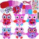 Winlyn 24 Sets Valentine Decorations DIY Heart Owl Ornaments Valentine Craft Kit Valentine Owl Art Sets Hearts Foam Valentine Stickers for Kids Valentine's Day Party Classroom Activities Gift Exchange