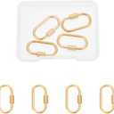 UNICRAFTALE 4Pcs Alloy Oval Screw Carabiner Lock Charms Golden Oval Screw Locking Carabiner Clasp Metal Clip Hook Quick Link for Necklaces Jewelry Making