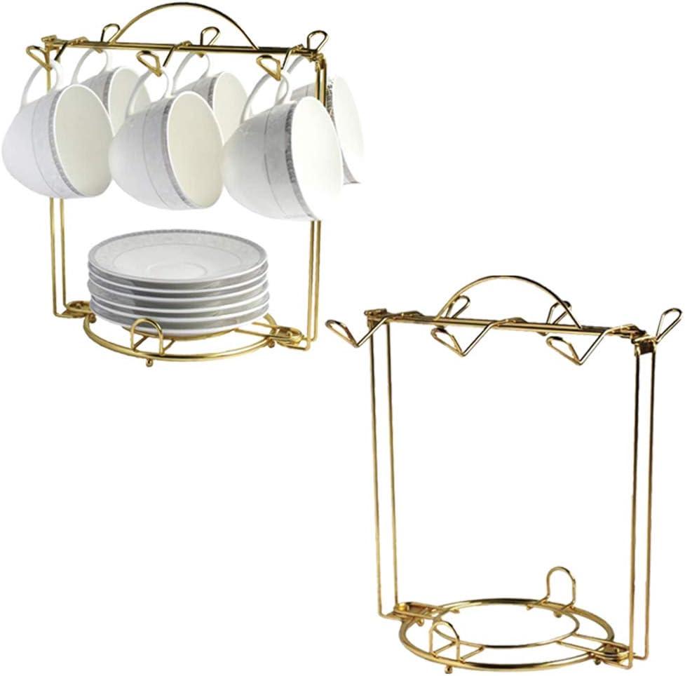 HOHIYA 2 Pcs Tea Cup Display Rack Saucer Stand Holder Teacup for China Coffee Mug Organizer Taiwan Made Gold