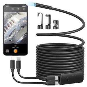 Anykit Endoscope Camera with Light, 1920P HD Borescope with 8 Adjustable LED Lights, Semi-Rigid Snake Camera with Light, IP67 Waterproof Inspection Cam for iPhone & Android, 16.5 ft Single Lens