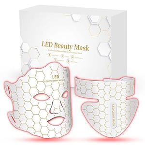 Yahi Red Light Photon Facial & Neck Mask with Remote Control, 7 Custom Modes with Infrared, Portable & Rechargeable with Timer for Home Use, 175 High-Density Light Beads, White