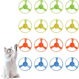 Andiker Cat Fetch Toy, Interactive Kitten Flying Disc Launcher Toy with 5 Colorful Flying Propellers for Cat Enrichment, Flying Saucer Toy for Cats for Training and Chasing (16 pcs)