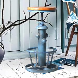 Topower Aged Steampunk Deco Industrial Round Bottom Adjustable Height Cafe Coffee Retro Vintage Fire Hydrant Design Pub Kitchen Counter Bar Stool (Antique Blue, Wooden Top), Height: 24 Inches, Diameter: 13 Inches