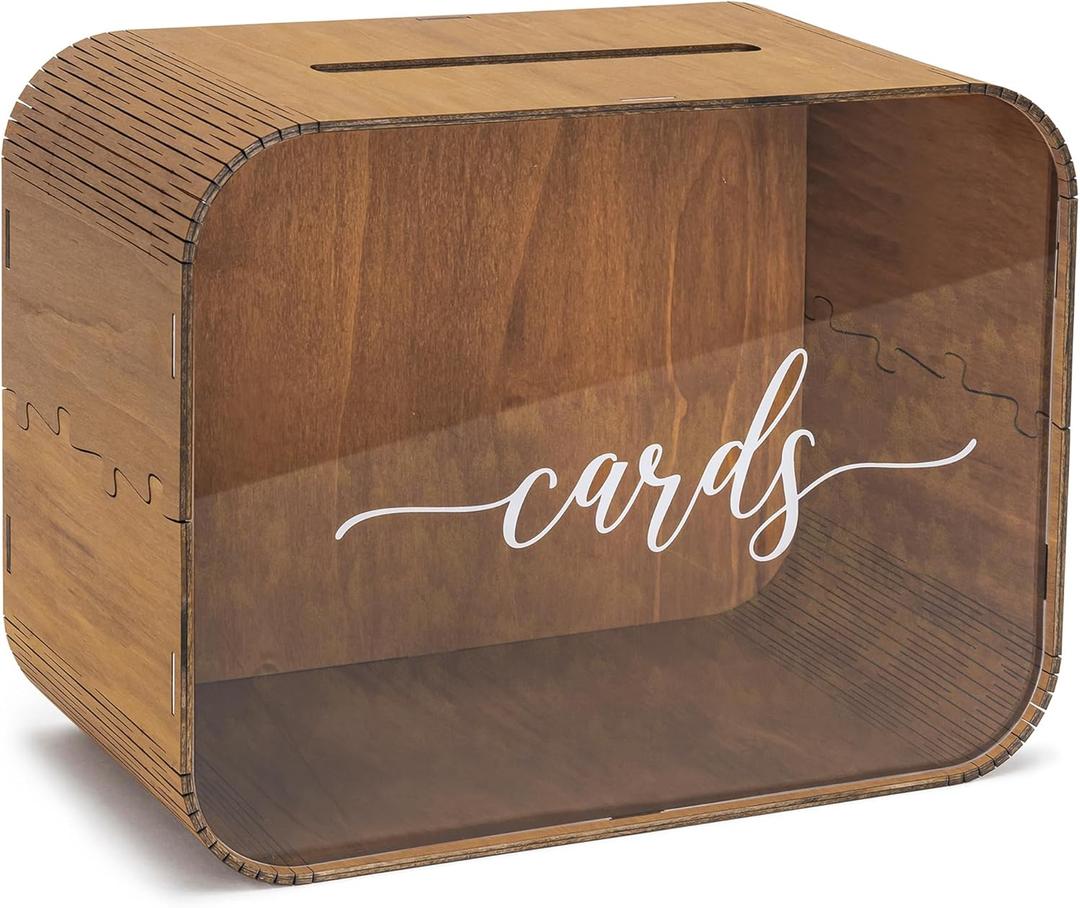 Wooden Wedding Card Box with Slot | Acrylic Wedding Decorations for Reception, Acrylic Card Box for Wedding Gifts & Money | Rustic Card Box with Lid | Baby Shower, Bridal Shower, Graduation Card Box