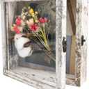 GraduationMall 8x8 Wood Shadow Box Frame Glass Door Display Case with Linen Back and 6 Stick Pins,1.5 inches Interior Depth,Ideal for Memorabilia Pictures Flowers Medals Tickets Rustic White