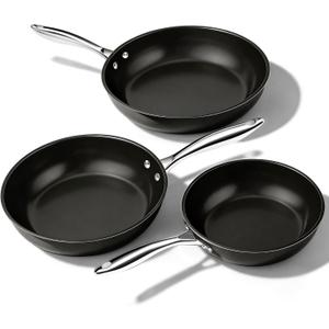 UUKRAVE Ceramic Nonstick Skillets Set (8"/9.5"/11") - Omelette Pans & Egg Pan for Healthy Cooking, Stay-Cool Handle, PFAS/PFOA/PTFE-Free, Oven/Dishwasher Safe for Busy Kitchen, Stackable, Black