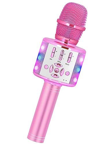 Amazmic Toys for Girls, Kids Karaoke Microphone Toddler Microphone for Kids with Lights, for Girls, Birthday Party Boys Toy Age 3 4 5 6 7 8+(Light Pink)