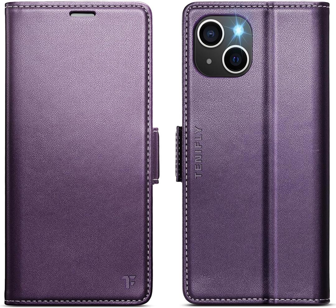 for iPhone 14 Case Wallet with RFID Blocking Card Holder, PU Leather Kickstand Protective Flip Phone Cover Fit for iPhone 14 6.1", Purple