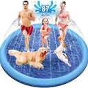 Raxurt Dog Splash Pad, 87 in Anti-Slip Dog Pool Splash Pad for Dogs Kids 0.55mm Thickened Durable Bath Pool Pet Summer Outdoor Water Toys Backyard Fountain Play Mat, Blue