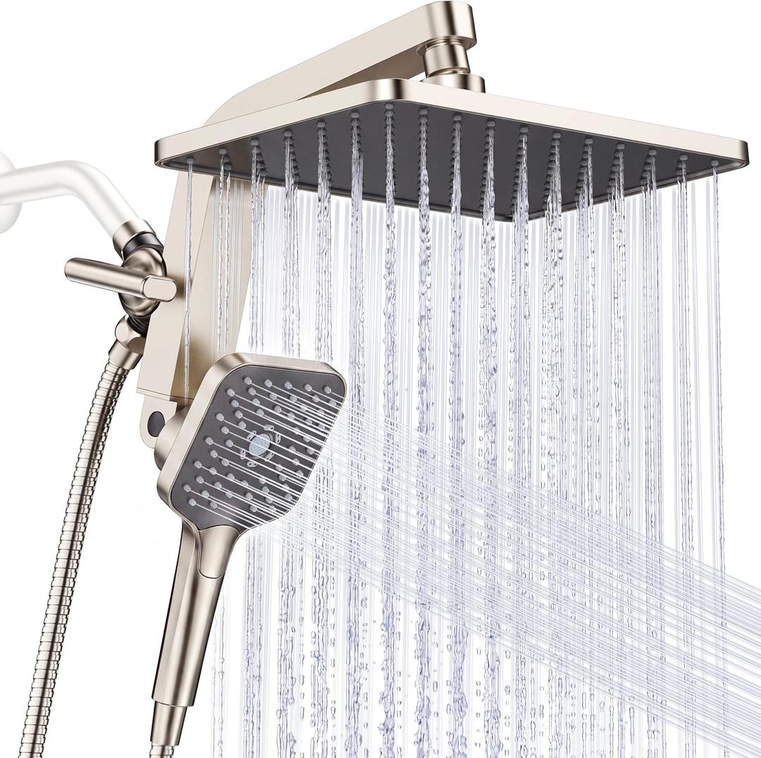 KOSNEW® 12" XXL Rainfall Shower Head with Handheld Combo Set, NickelBrushed