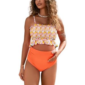 MOMOOD Maternity Swimsuit Two Piece Bikini Bandeau Top Hipster Bottom High Waisted, XL