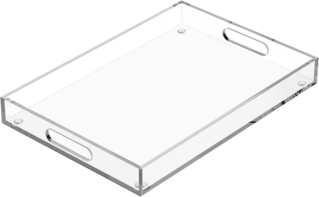 Acrylic Serving Tray with Handles, Extra Large Rectangular Tray for Serving Food, Drinks, Snacks and Appetizer, Outdoor Lucite & Coffee Table Trays, Acrylic Makeup Organizer 12" 20"