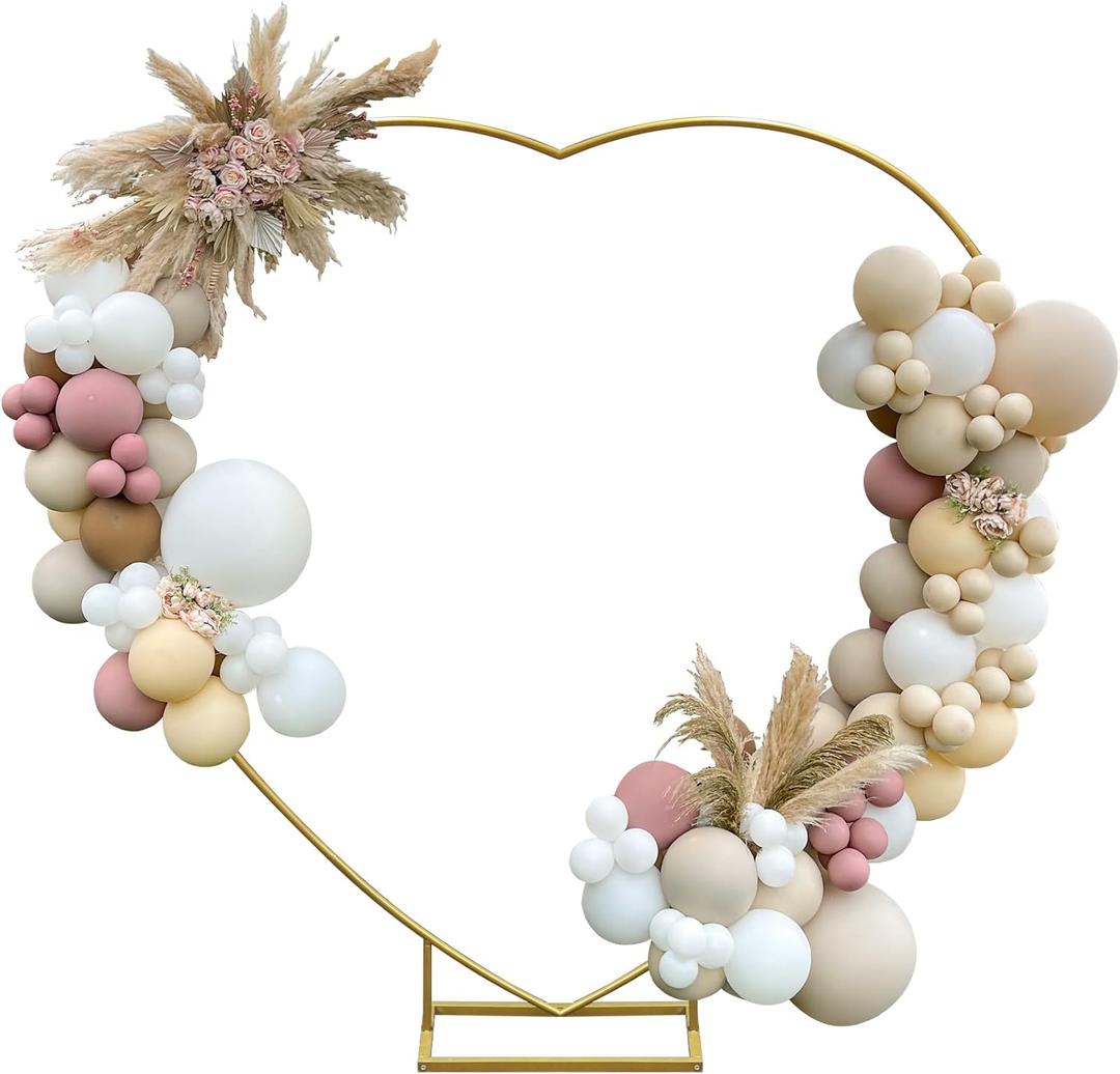 Metal Balloon Arch Kit, Love Balloon Column Arch Frame, Wedding Heart Arch Stand  Supplies for Wedding, Bridal, Valentine's Day, Engagement and Birthday Party(White) (6.7 FT Gold Heart Shape)