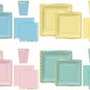 Serves 24 Scalloped Pastel Party Set 24-10 Inch Plates 24-7 Inch Plates 24 Lunch Napkins 24 Beverage Napkins 24 Cups - 12 Ounce cups