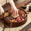 12" Wooden Serving Tray with Lid, 360° Rotating Snack Try, 9 Compartments, Platter Organizer for Snacks, Candy, Nuts, Chips, Tray for Party, Family Dinner for Mom