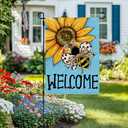 3 x CROWNED BEAUTY Spring Summer Sunflower Bee Garden Flag Double Sided 12x18 Inches Small Burlap Seasonal Welcome Yard Decoration for Outside Porch (Blue) CF1795-12