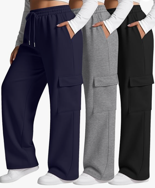 Neer 3 Pack Women's Plus Size Cargo Sweatpants Wide Leg Drawstring Bottom Pants Baggy Loose Casual Athletic Trousers, XL