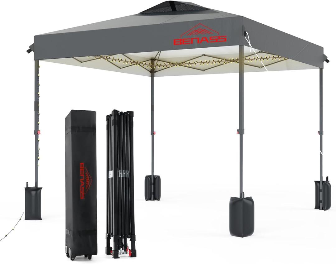 12x12 Pop Up Canopy, Easy Up Canopy Tent, Heavy Duty Tents for Parties, One Person Set Up Event Tent, Light Gray