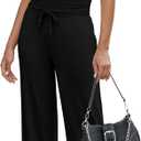 WIHOLL Lounge Sets for Women 2 Piece Vacation Outfits Short Sleeve Tops with Side Ruched Wide Leg Pants Matching Sets (Black, S)
