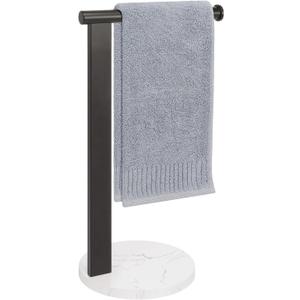 Hand Towel Holder Stand for Bathroom, L- Shaped Standing Hand Towel Rack, Towel Bar Kitchen Vanity Countertop Organizer, SUS304 Stainless Steel Material, Marble Base (Matte Black)