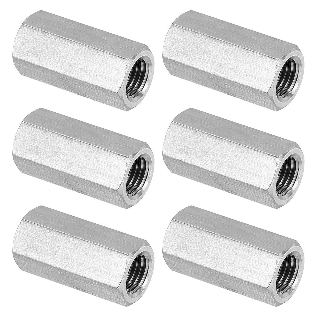 PATIKIL M10 x 1.25-Pitch 304 Stainless Steel Hex Coupling Nuts, 6Pcs 30mm/ 1.2" Length Fully Threaded Rod Coupling Nut Studding Connector Fasteners, Silver Tone