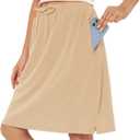 Century Star Tennis Skirts for Women with Pockets Golf Knee Length Skorts Athletic Sports Drawstring Waist Skirts with Shorts (Beige, S)