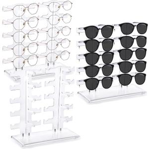DEAYOU 3 Pack Plastic Sunglasses Rack, 6 Row 30 Pairs Eyeglasses Holder Display Stand, Transparent Eyewear Frame Riser, Glass Showcase Stand Organizer for Collection, Home, Store, 10-Pair Each Holder