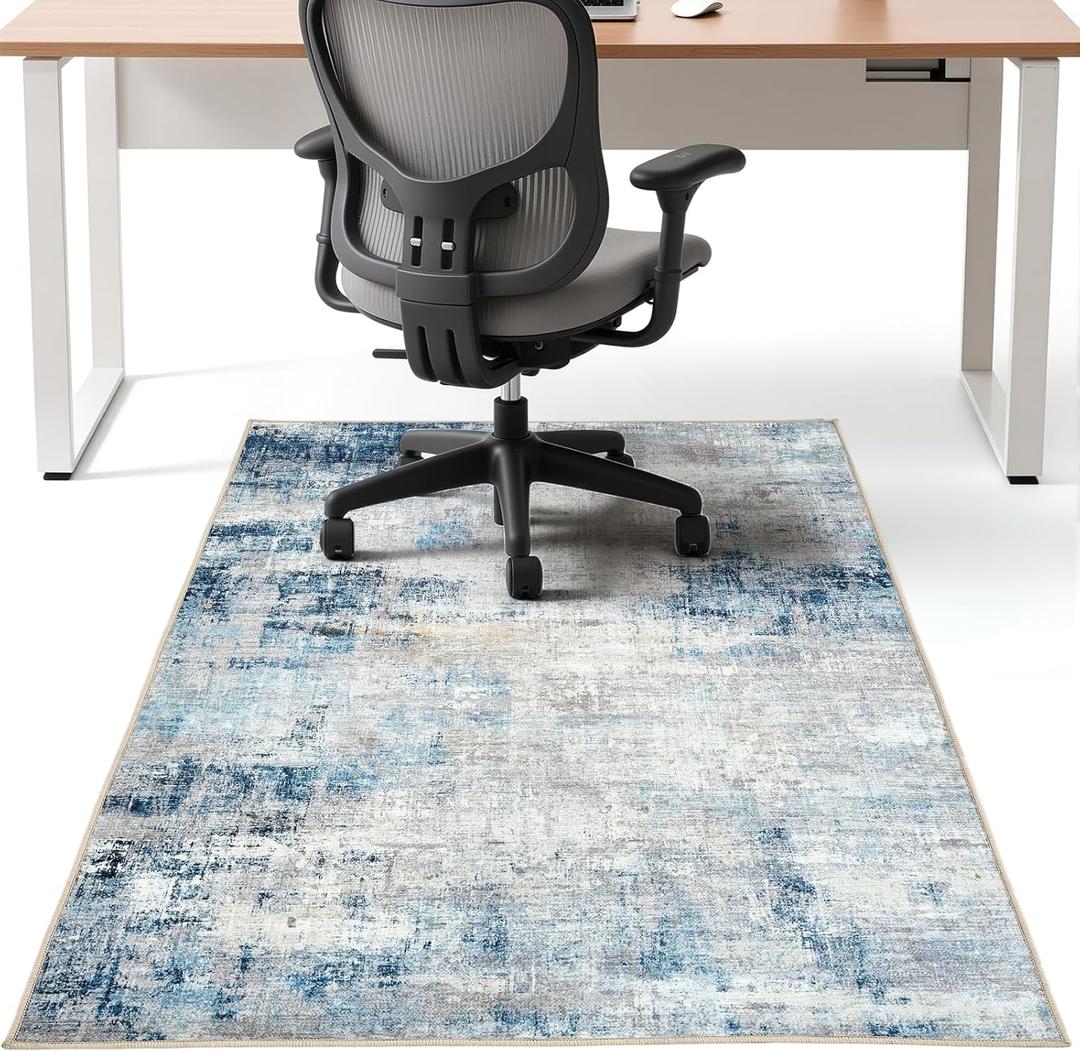 Office Chair Mat for Hardwood Tile Floor, 36"x48"Anti-Slip Under Desk Carpet Protector for Rolling Computer Chair Mat, Machine Washable Office Area Carpet (Chenille,Grey)