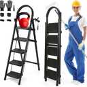 5 Step Ladder with Tool Storage Tray, Folding Step Stool with Wide Anti-Slip Pedal Handle, Sturdy Steel Tall Step Ladder Portable for Adults, 330lbs Capacity Lightweight for Kitchen Home Office, Black