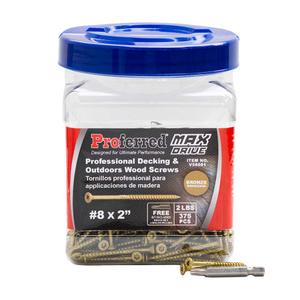 Proferred MAX Drive Professional Decking & Outdoor Wood Screws, Bronze, #8 X 2, 6 Lobe 20 Drive (2 LBS, 375 pcs with 1 Bit in Jar), V57081