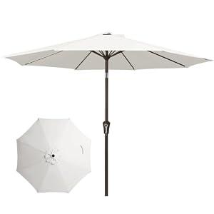 JEAREY 10FT Patio Umbrellas Outdoor Table Umbrella with Push Button Tilt and Crank, Market Umbrella 8 Sturdy Ribs UV Protection Waterproof for Pool, Garden (White)
