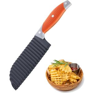 Crinkle Cutter for Veggies, Crinkle Cut Knife for French Fry, Vegetable, Potato, Cucumber, Carrot and Fruit, Stainless Steel Wave Fries Cutter Slicer With Ergonomic Handle, Dishwasher Safe