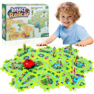 10Pcs Puzzle Racer Kids Car Track Set, Cars Toys for Toddlers, Puzzle Track Car Play Set, Race Tracks for Kids Ages 4-8, Educational Toys for 3 4 5 Year Old Boys (Ladybug)