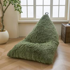 XeGe Fluffy Kids Stuffed Animal Storage Bean Bag Cover (No Filler), Moss Fuzzy Faux Fur Beanbag Organizer with Handle Teens Girls Adults, Shaggy Furry Plush Toys Holder Floor Lounger Chair, Sage Green