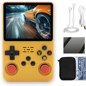 R36S Handheld Game Console 3.5-in 640*480 IPS OCA Screen 3200mAh ArkOS RK3326 Yellow-64GBVer.