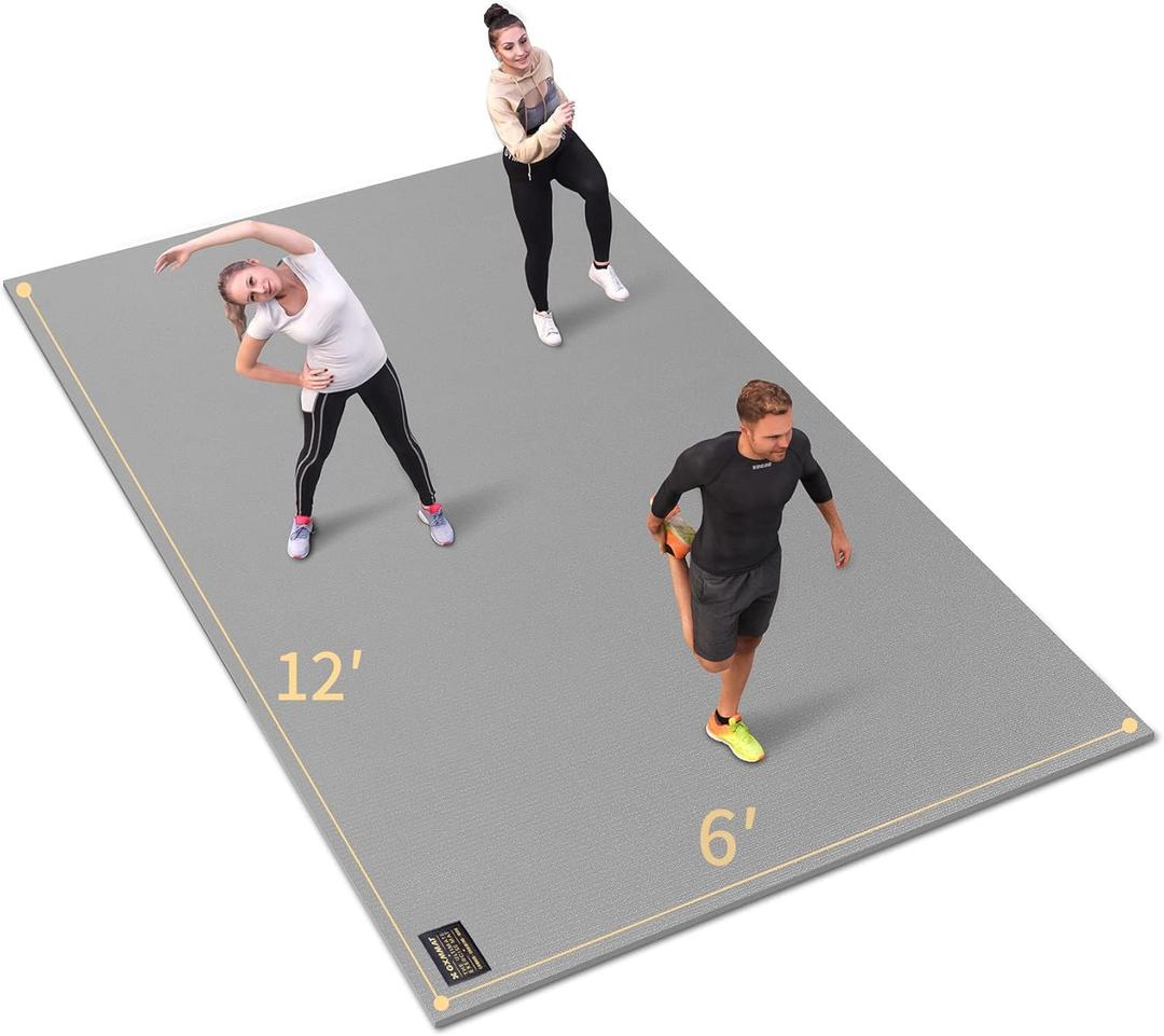 GXMMAT Extra Large Exercise Mat 16'x6'/12'x6'/10'x6'/8'x6'(7mm), Extra Wide Workout Mats for Home Gym Flooring, Non-Slip Thick Durable Cardio Mat for MMA, Plyo, Jump Rope, Weights, Fitness, Shoe-Friendly (Grey Cool)