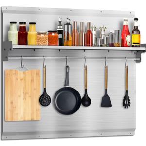 30"x24" Stainless Steel Backsplash for Stove & Hood, Stove Backsplash with Storage Shelf & Hanging Rack, Easy-Clean Kitchen Wall Splash Guard & Protector