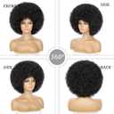 Soft Afro Wig 70s For Women Kinky Curly Hair Wigs With Bangs Natural Looking Short Curly Wig For Men Bouncy Black Puff Synthetic Hair Wig For Daily Party Use