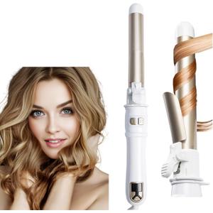 Automatic Curling Wand 28mm/1.1 inch Rotating Curling Iron with LED Display Fast Heating Wand for Short Long Hair Professional Hair Waver Styling Irons (White)