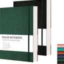 RETTACY Lined Journal Notebook, 2-Pack, 204 Numbered Pages per Pack, B5 Medium 7.6" 10", Leather Softcover, 100 GSM Thick Paper, for Writing, Work, School (Black & Dark Green)