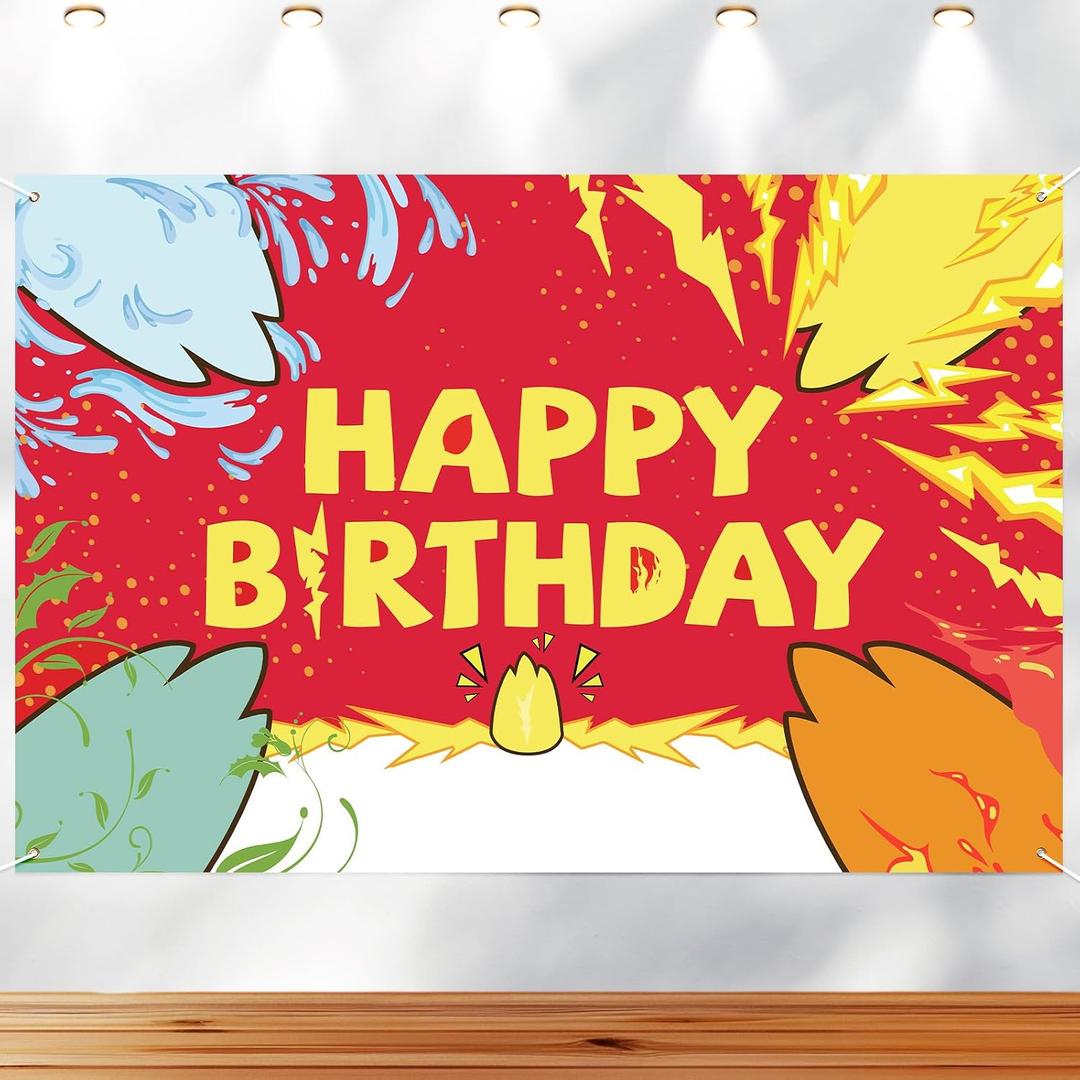Cartoon Anime Birthday Backdrop, 5x3.3 Ft Red White Yellow Photography Backdrop Happy Birthday Banner Party Decorations Supplies for Cartoon Game Themed Kids Birthday Celebrations