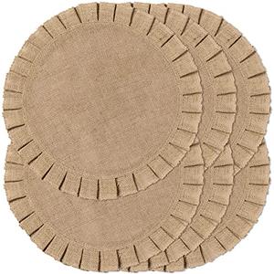 Round Burlap Placemats Set of 3 Jute Rustic Place Mats for Dining Tables Heat Resistant Natural Farmhouse Table Mats Decor for Thanksgiving (Brown)
