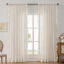 Linen Ruffle Curtains for Living Room, 2 Panels Farmhouse Ruffled Curtains 84 Inches Long, Rod Pocket Privacy Light Filtering Semi-Sheer Cottagecore Window Flowy Scalloped Curtain Drapes, 58 x 84 Inch