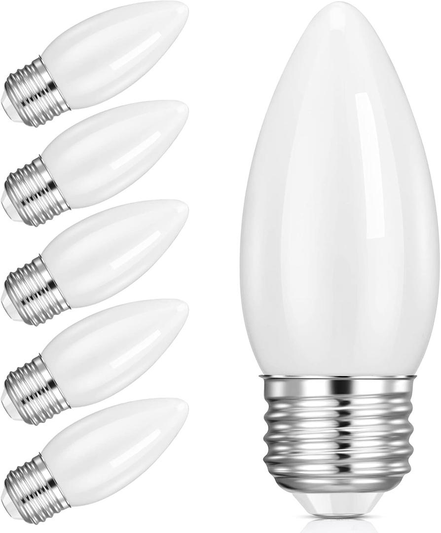 Hola LED Chandelier Bulb Dimmable Lamp Bulb E26 Base, 360 Beam Angle UL Listed Warm 2700K LED Filament Bulb, Frosted Glass, 4.5W 400 Lumens, 6 Pack