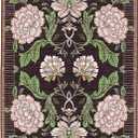 GarveeHome Plum Pink Floral Botanical 2x6 Washable Kitchen Runner Rugs Non Slip Black Purple Vintage Boho Cottage Long Rug for Hallways Bedroom Entryway Bathroom Mat with Rubber Back