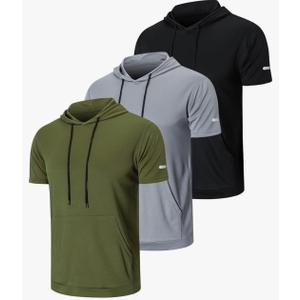 frueo Men's 1/3 Pack Workout Shirts Quick Dry Moisture Wicking Short Sleeve Mesh Athletic T-Shirts, XXL (Black, Gray, Green)